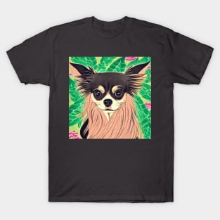 Tropical Cute Long Haired Chihuahua Dog Puppy T-Shirt